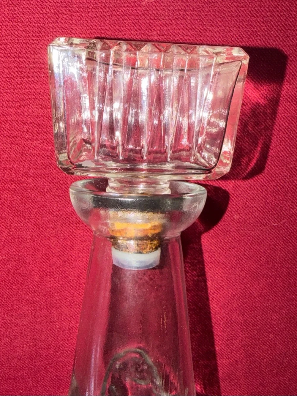 1950s clear GLASS Decanter Wine BOTTLE Embossed Cabbage ROSES 13” & Stopper SET